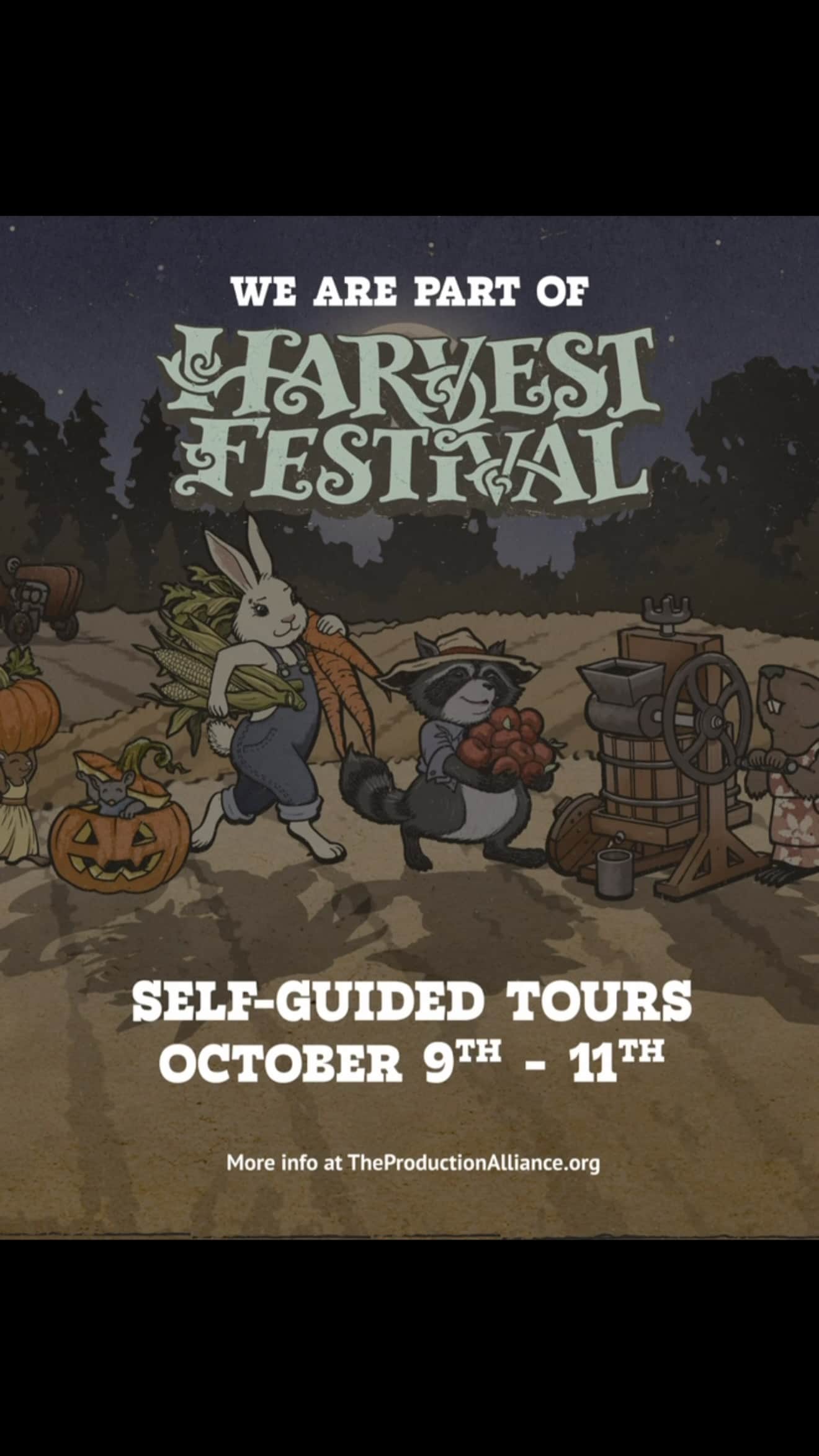 We’re part of the Harvest Festival Self-Guided Tour! We’re open 12-5 Friday through Sunday.
